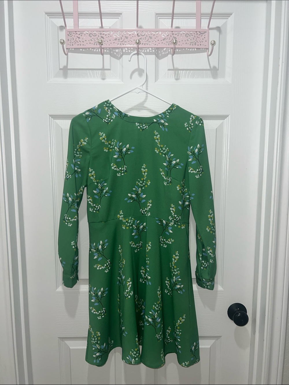 LOFT Green Floral V-Neck Dress